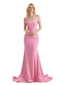 Stretch Jersey Off The Shoulder Mermaid Long Formal Prom Dresses UK