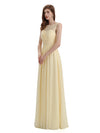 Lace Illusion Chiffon Floor Length Long Bridesmaid Dresses UK