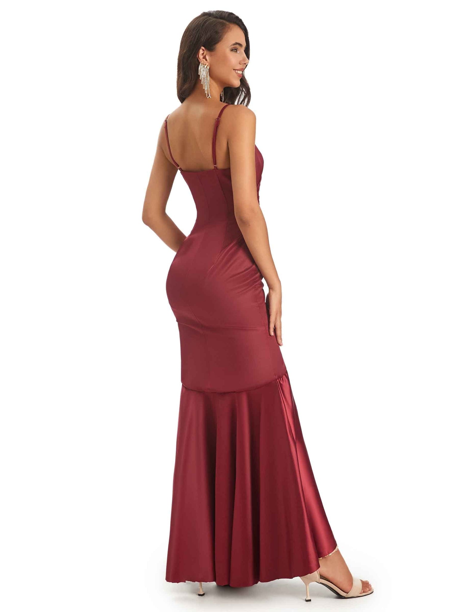 Spaghetti Straps V-Neck Soft Satin Asymmetrical Prom Dresses Online