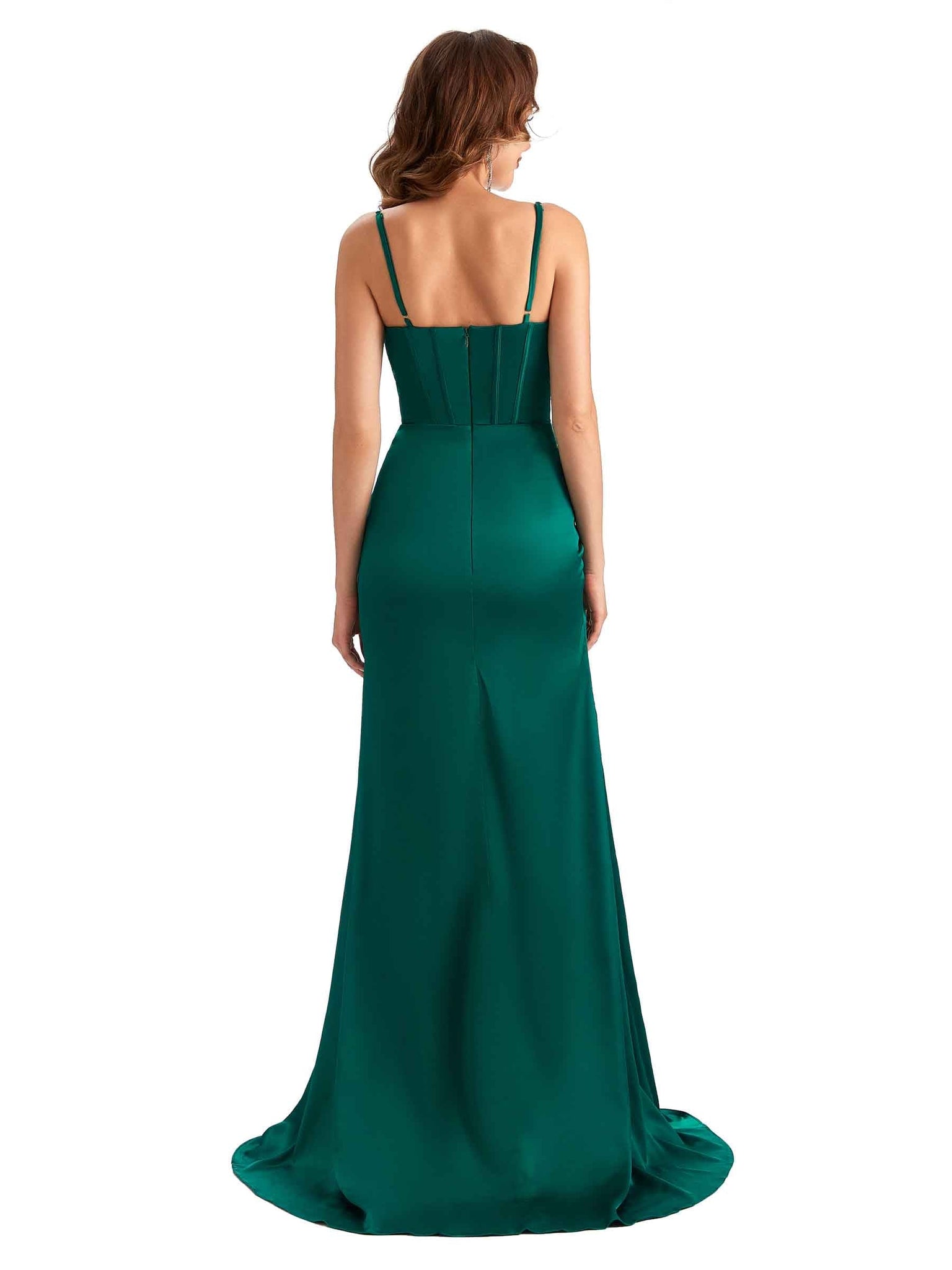 Sexy Side Slit Mermaid Silky Satin V-neck Unique Long Bridesmaid Dresses UK
