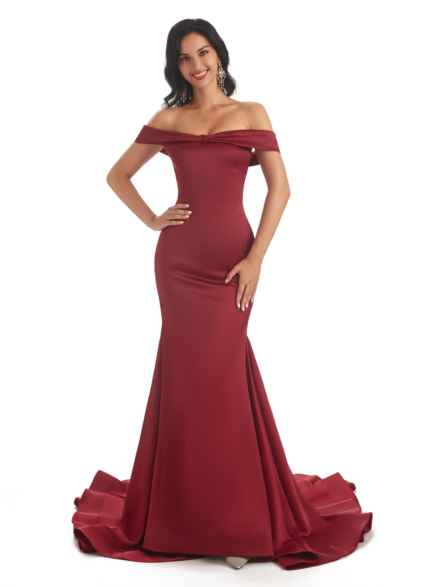 Sexy Mermaid Off Shoulder Soft Satin Long Prom Dresses Online