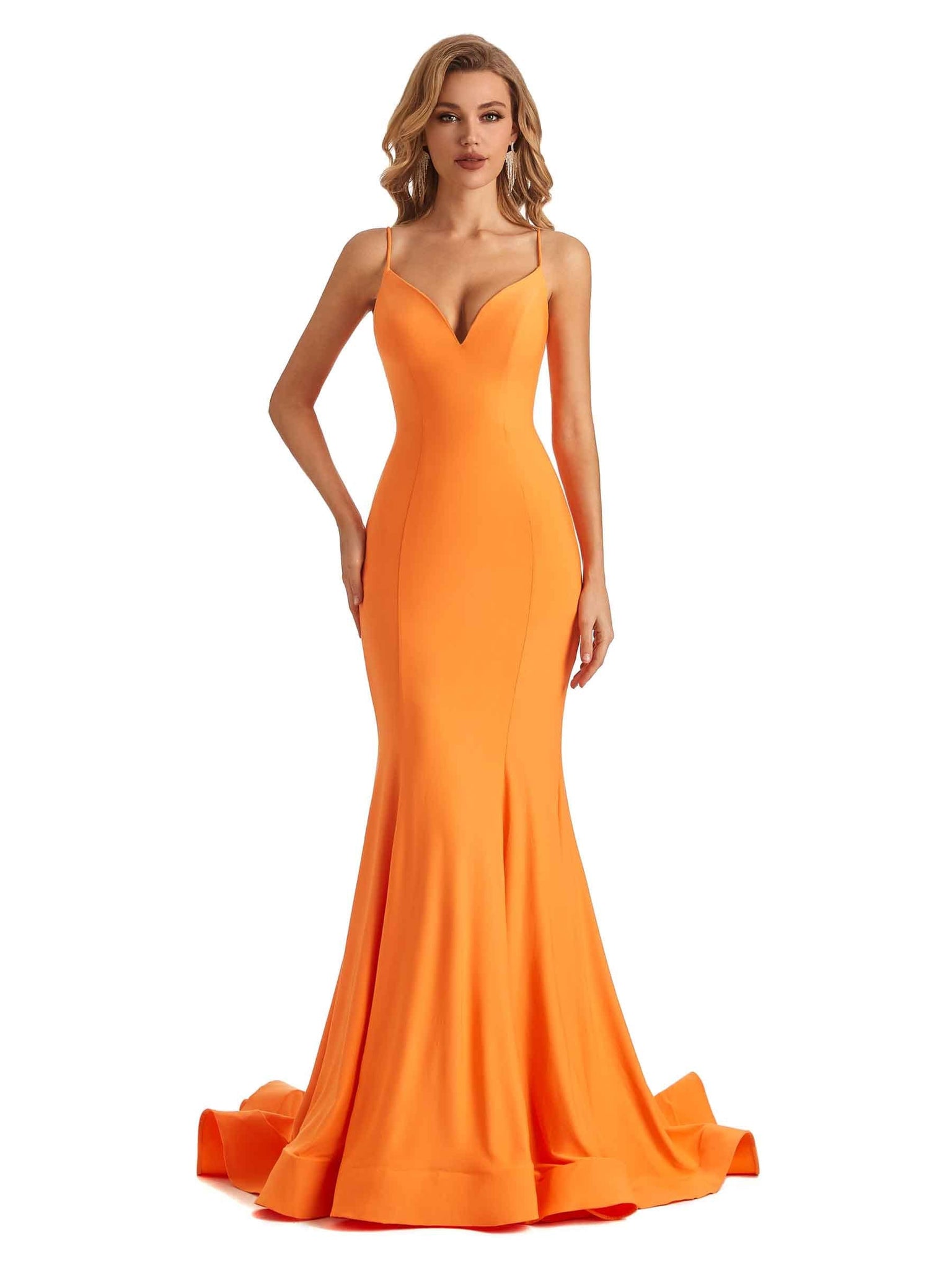 Stretchy Jersey V-neck Mermaid Long Women Bridesmaid Dresses UK With Slit