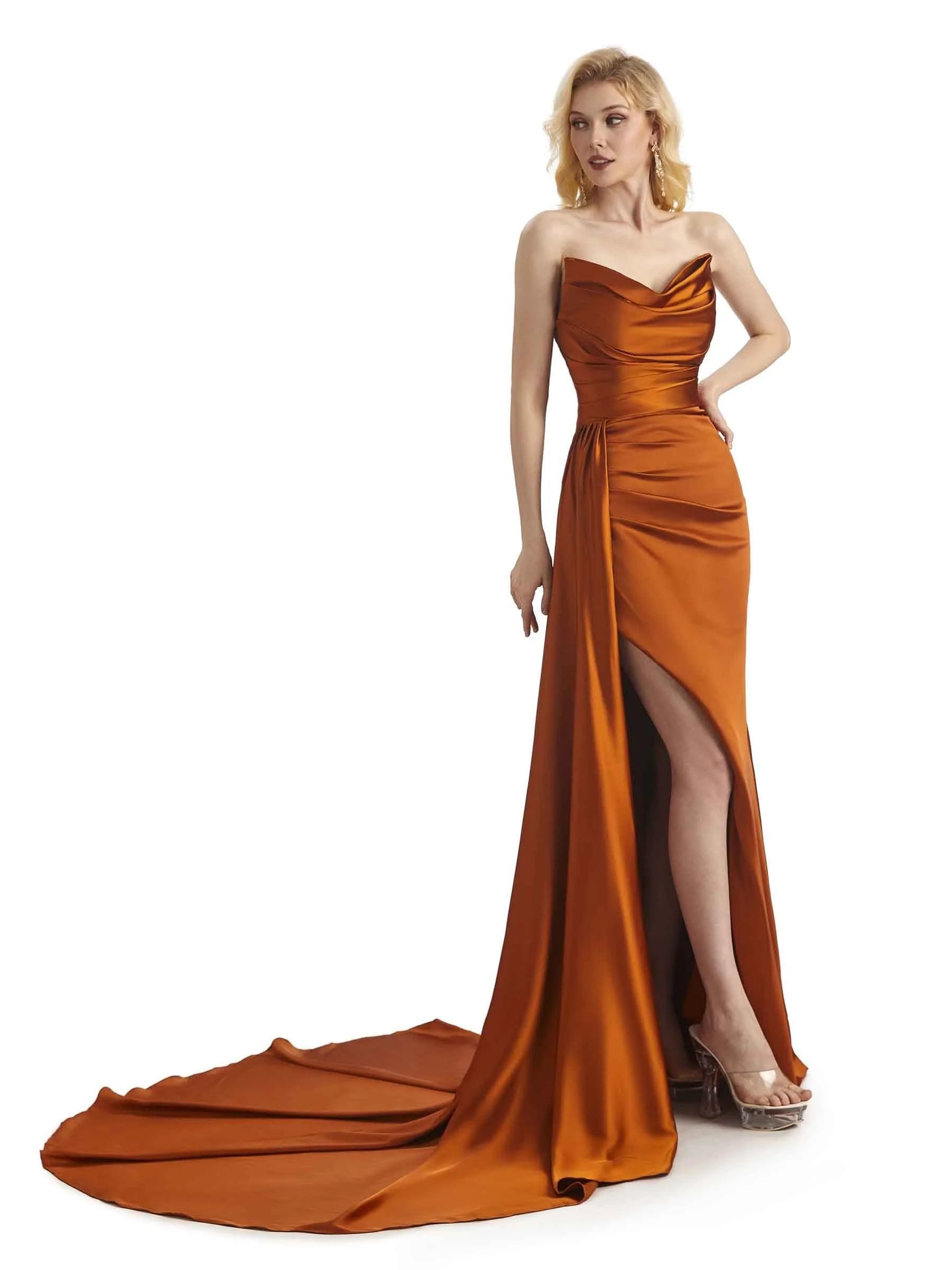 Unique Sweetheart Side Slit Soft Satin Long Mermaid Prom Dresses Online