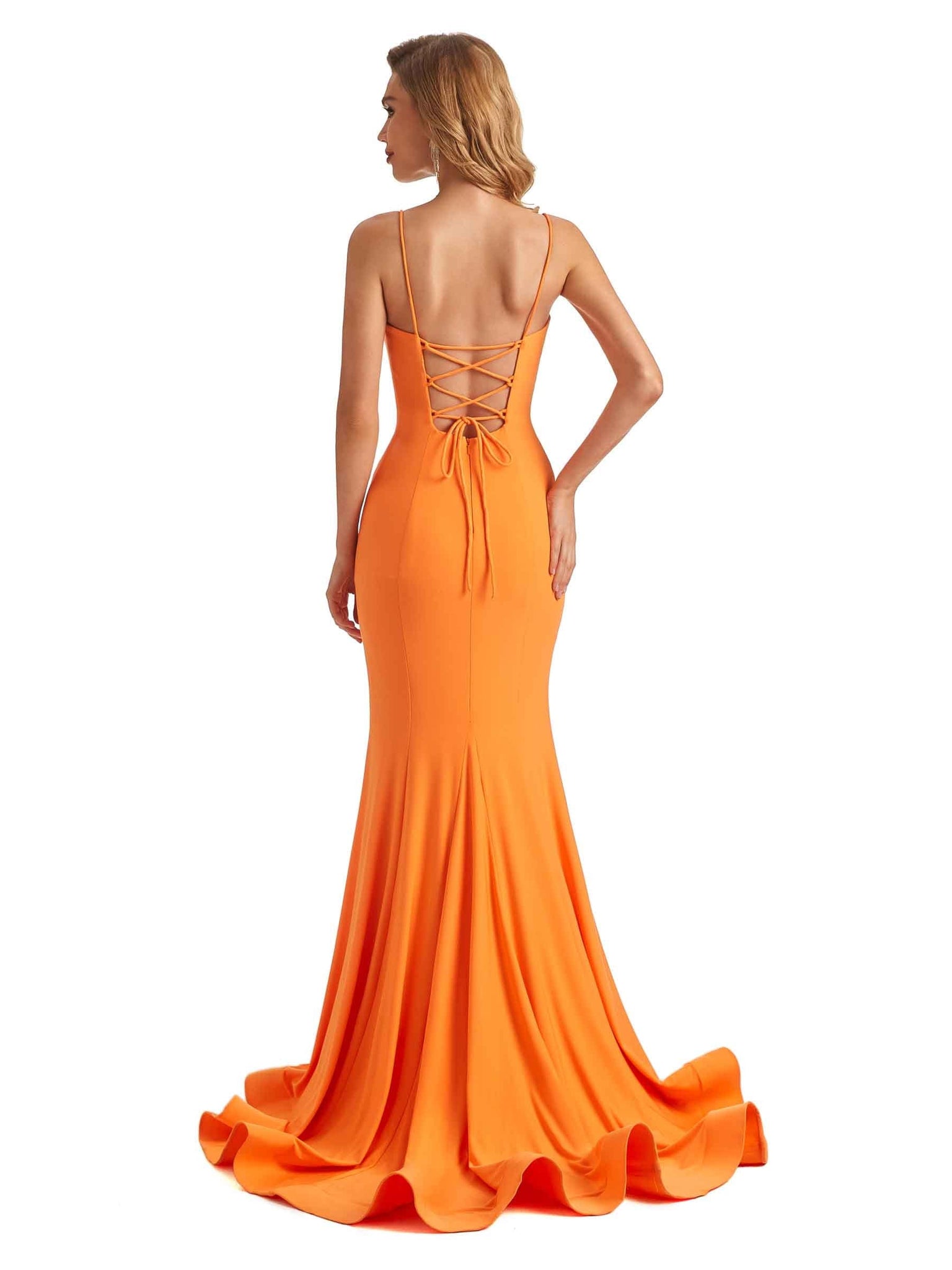 Stretchy Jersey V-neck Mermaid Long Women Bridesmaid Dresses UK With Slit