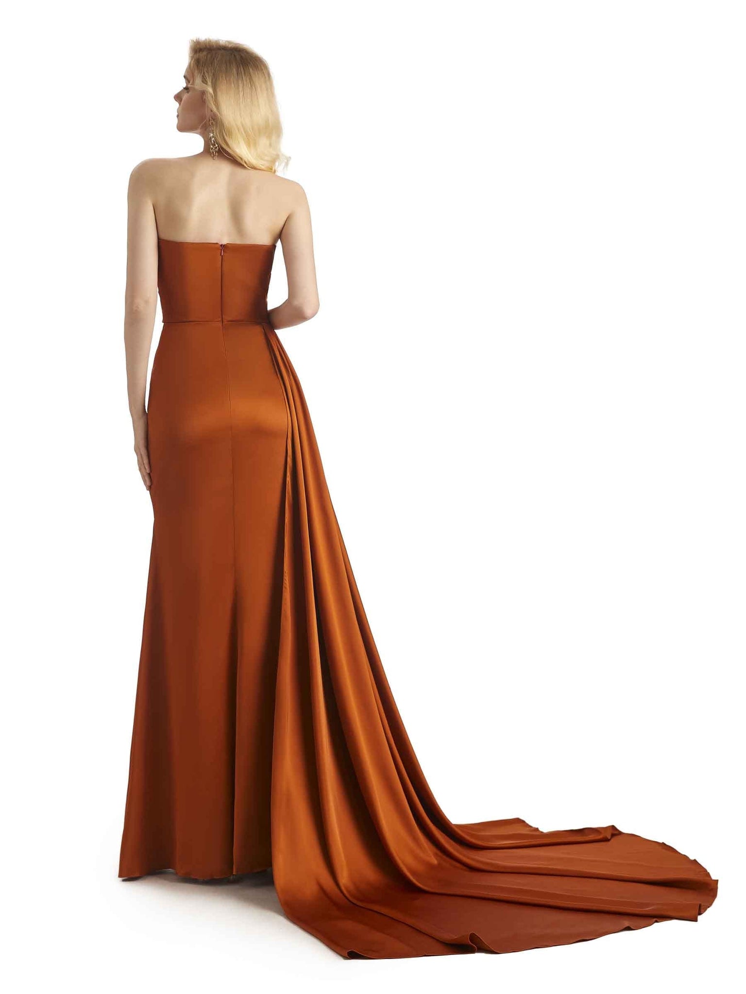 Unique Sweetheart Side Slit Soft Satin Long Mermaid Bridesmaid Dresses UK Online