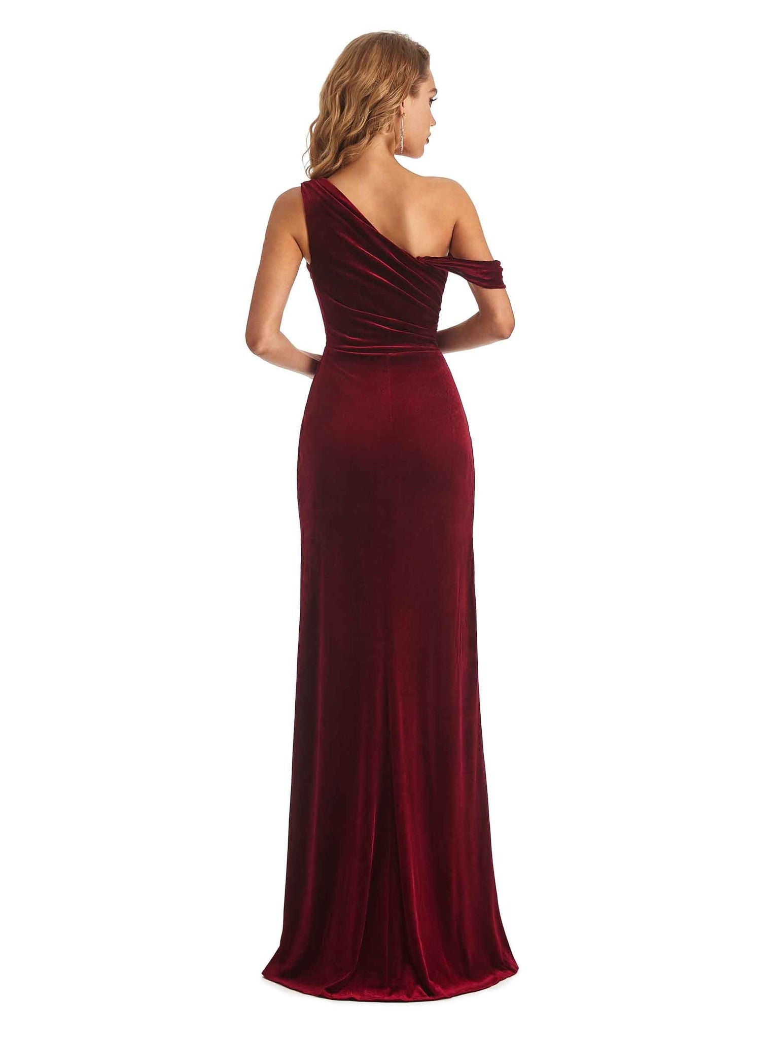 Unique Mermaid Asymmetric Side Slit Velvet Long Bridesmaid Dresses Online UK