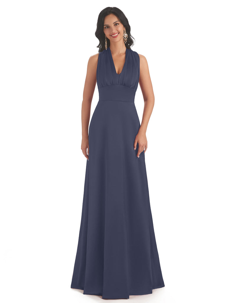 Charlotte Satin A-Line Dress in Navy
