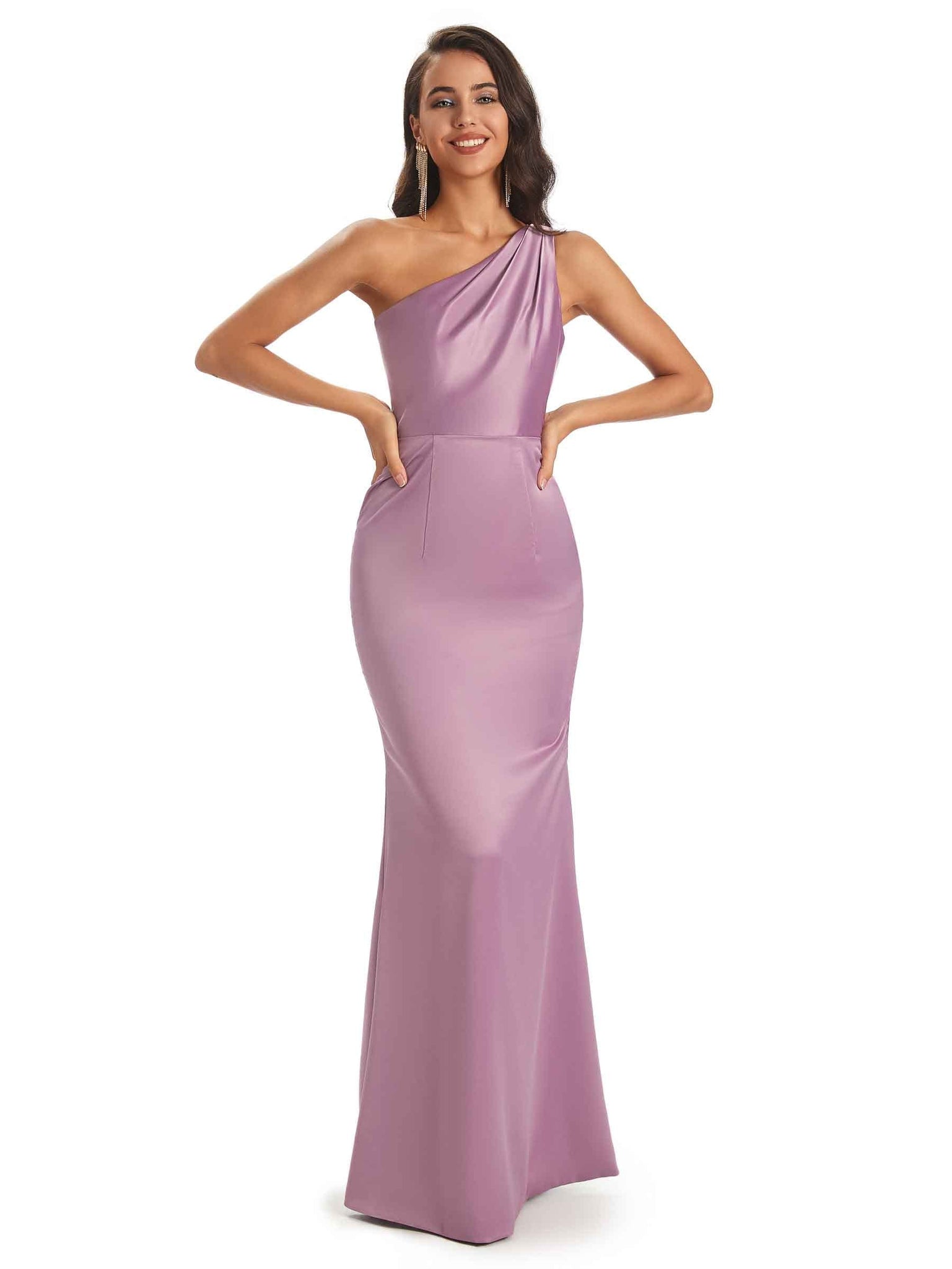 Sexy Soft Satin One Shoulder Floor-Length Long Mermaid Prom Dresses Online