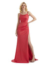 Sexy Soft Satin Side Slit Mermaid Spaghetti Straps Long Prom Dresses Online