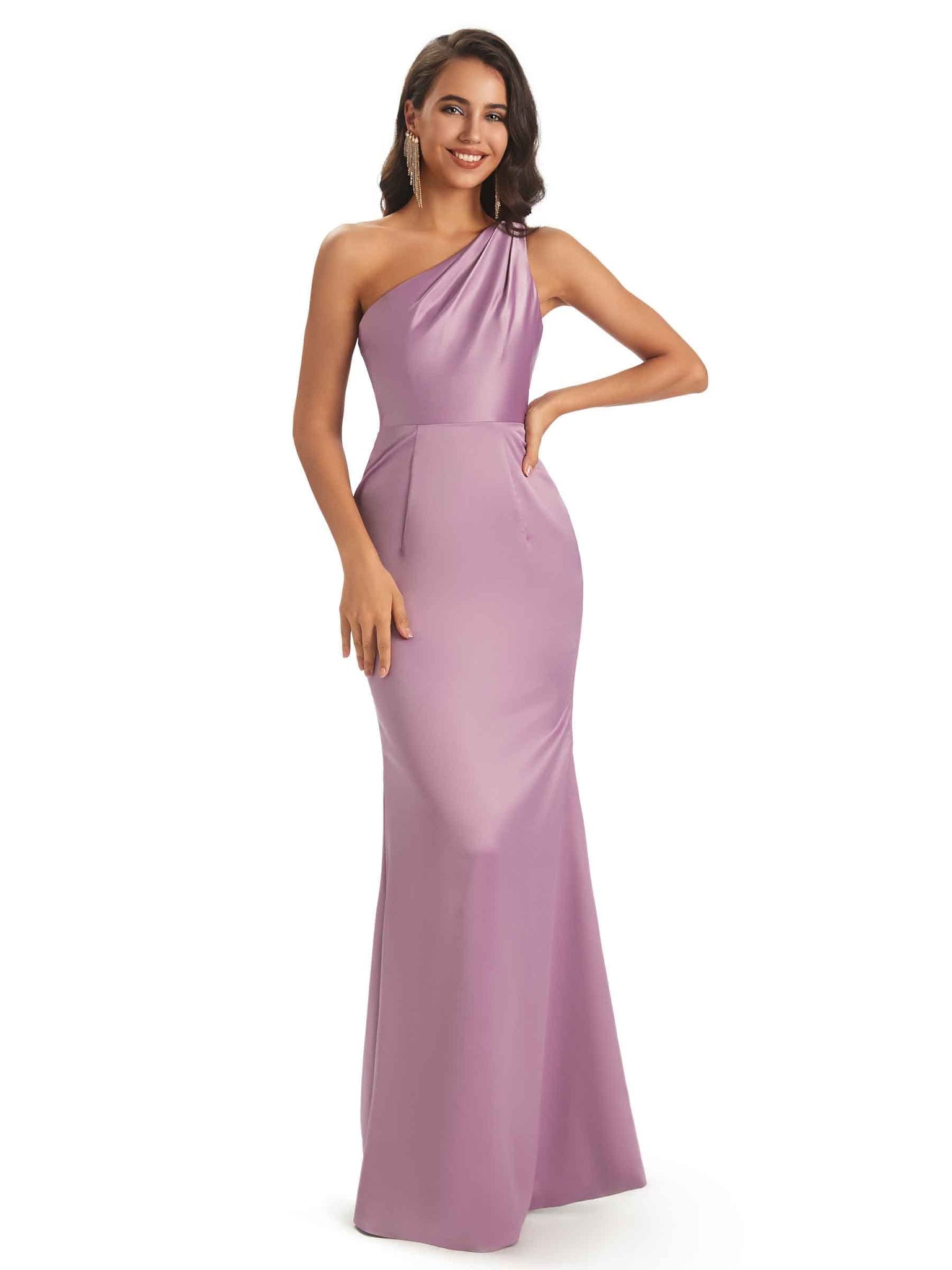 Sexy Soft Satin One Shoulder Floor-Length Long Mermaid Prom Dresses Online
