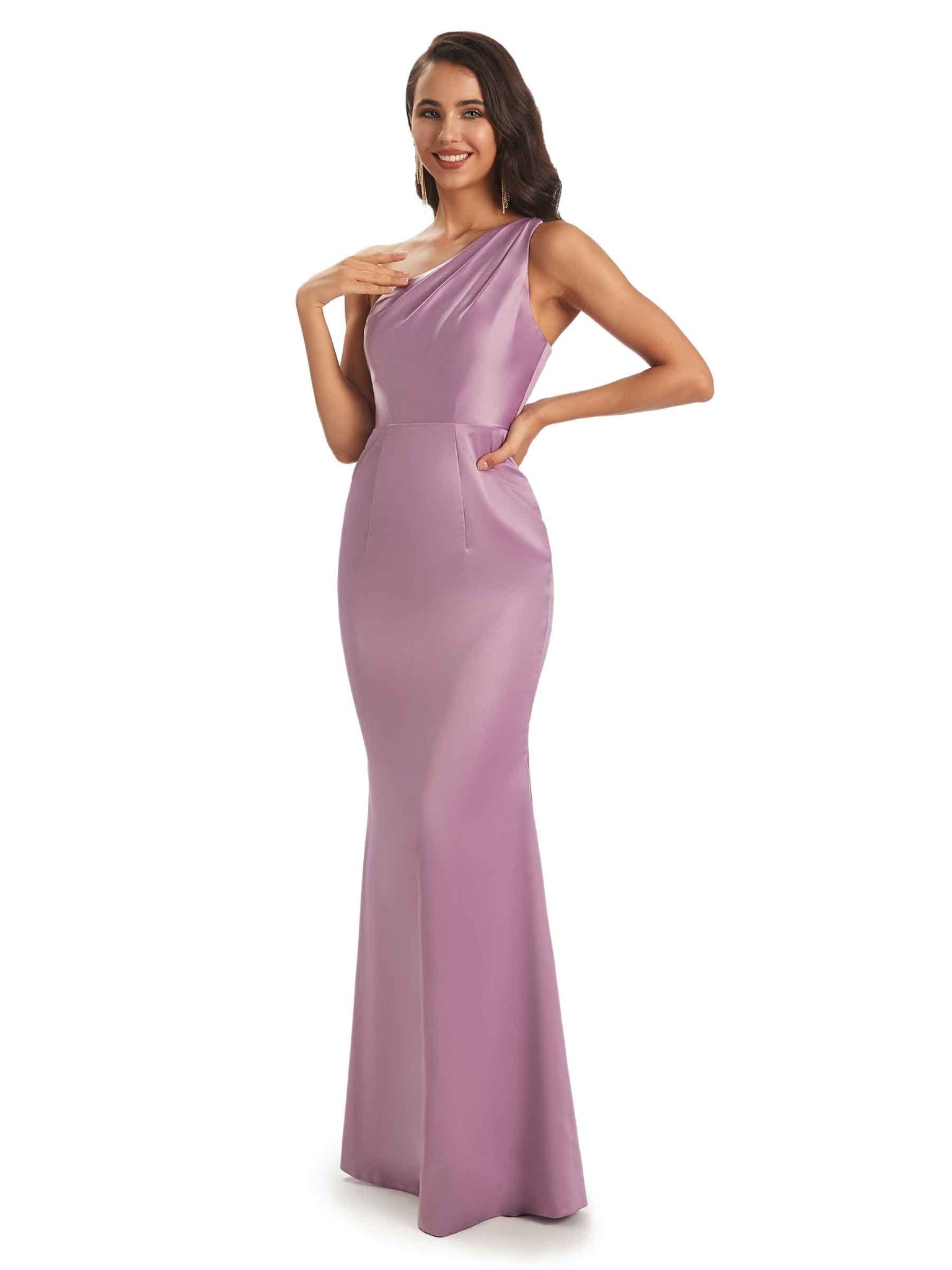 Sexy Silky Satin One Shoulder Ladies Long Mermaid Bridesmaid Dresses Online UK