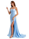 Sexy Square Mermaid Side Slit Silky Satin Long Unique Wedding Party Dresses UK
