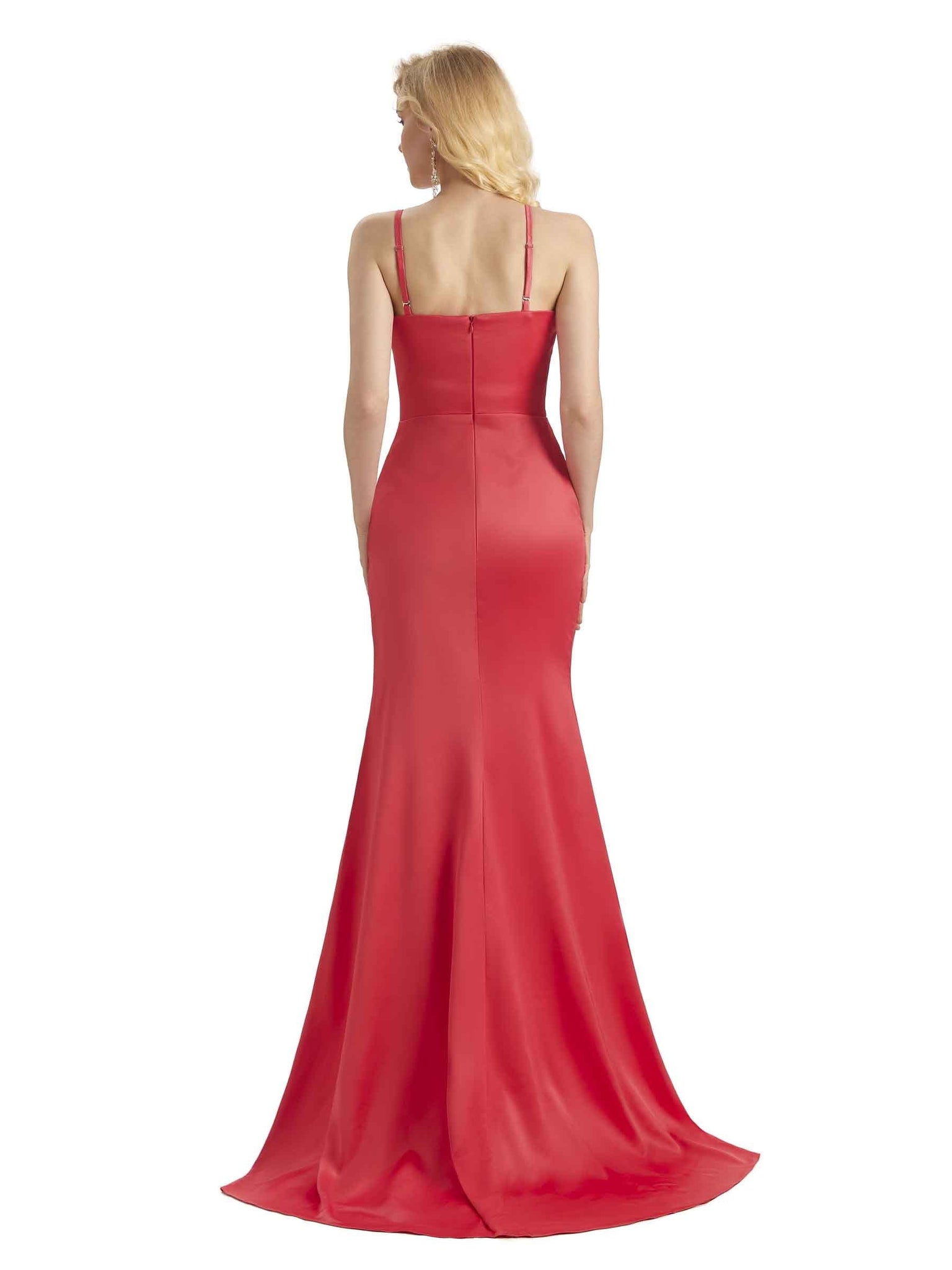 Sexy Side Slit Mermaid Spaghetti Straps Silky Satin Slip Long Bridesmaid Dresses UK