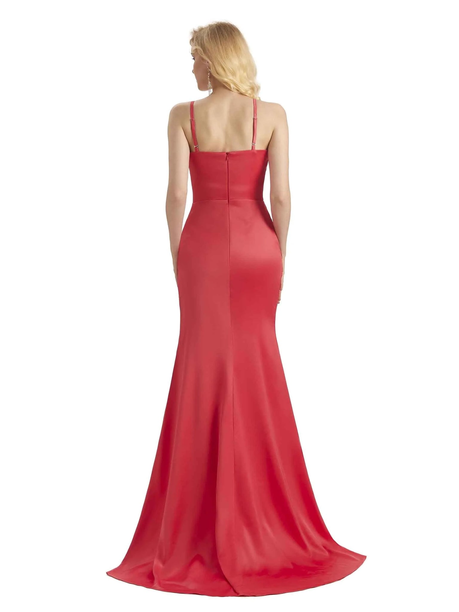 Sexy Soft Satin Side Slit Mermaid Spaghetti Straps Long Prom Dresses Online