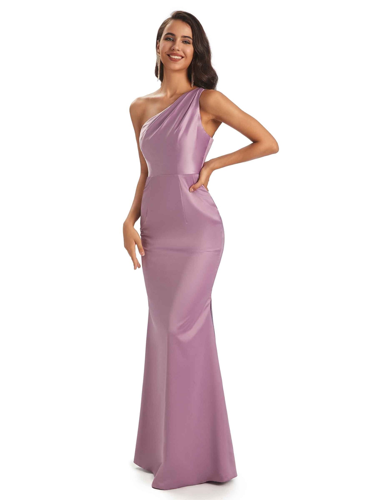 Sexy Silky Satin One Shoulder Ladies Long Mermaid Bridesmaid Dresses Online UK