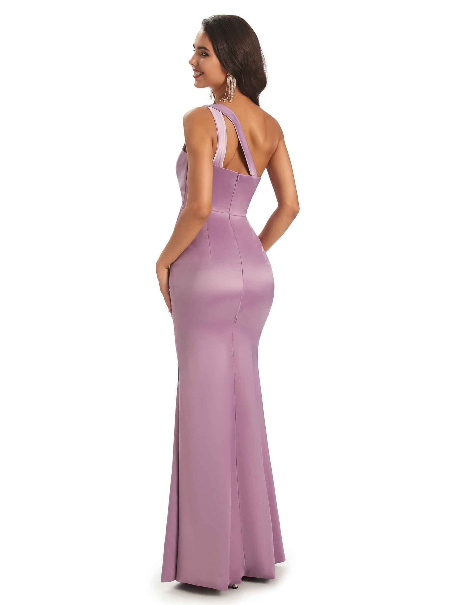 Sexy Silky Satin One Shoulder Ladies Long Mermaid Bridesmaid Dresses Online UK