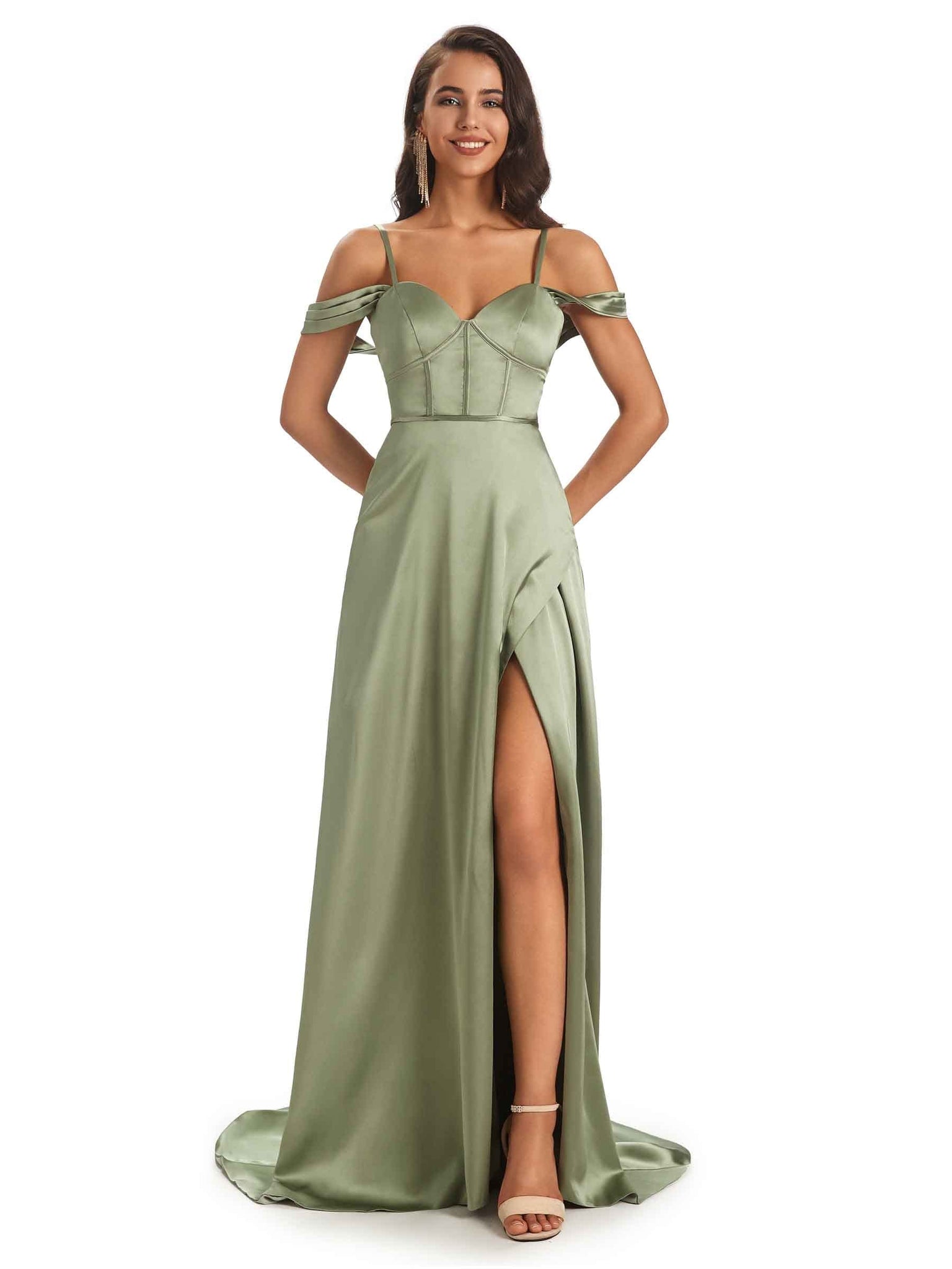Silky Satin Side Slit Cold Shoulder Bridesmaid Dresses Online UK