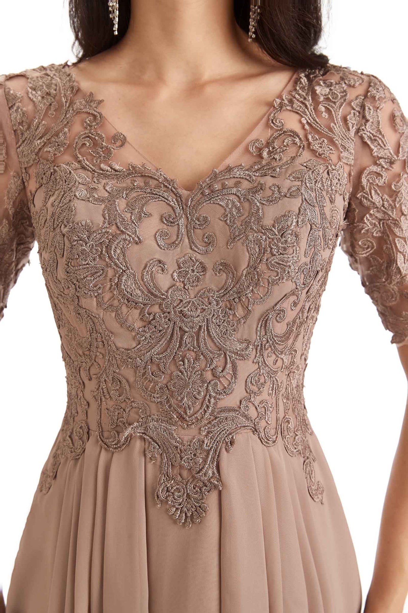 Elegant Short Sleeves Chiffon Lace Short Midi Mother of The Groom Dresses UK