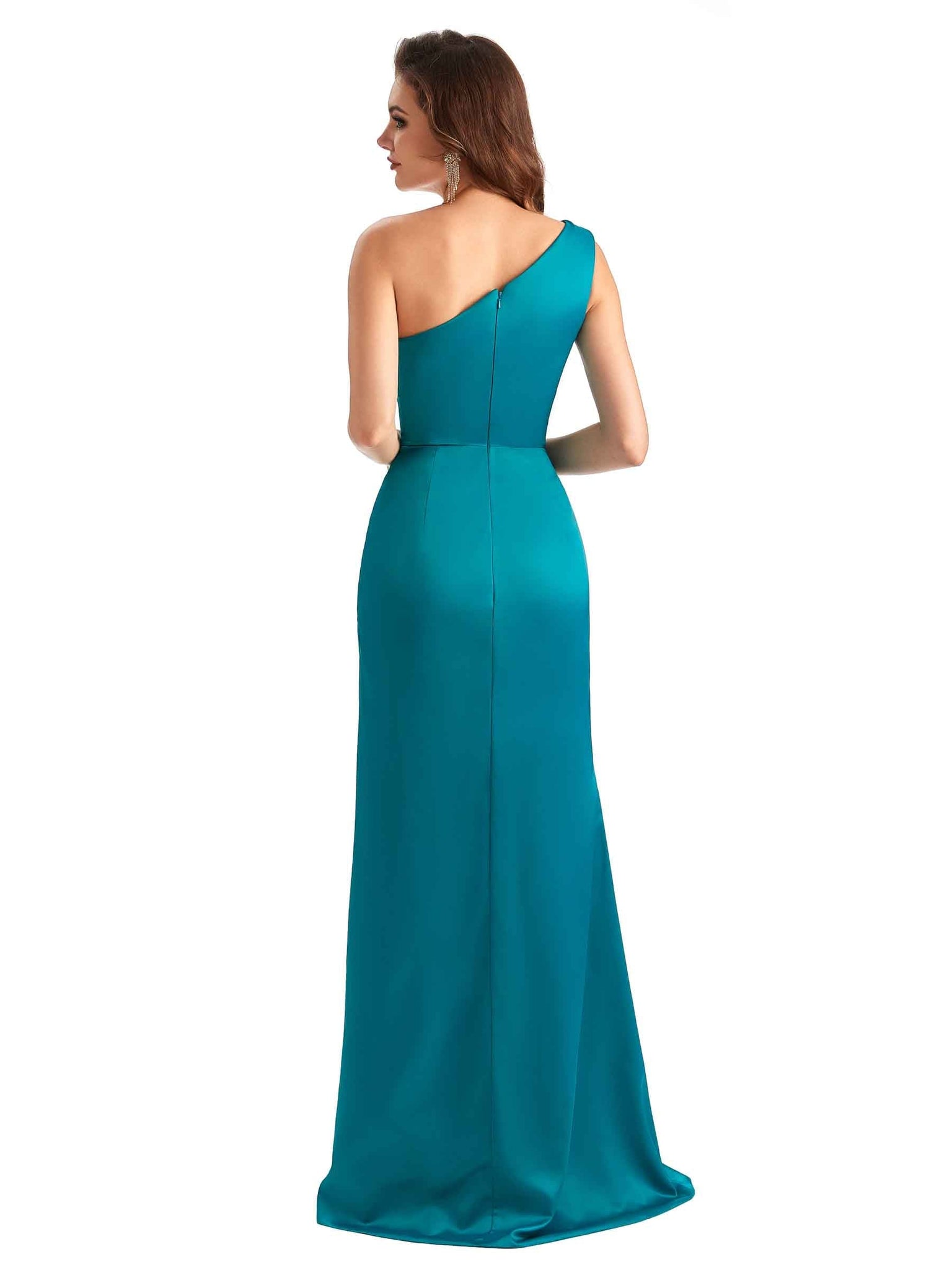 Sexy Side Slit Mermaid Silky Satin One Shoulder Ladies Maid Of Honor Dresses UK