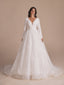 Long Sleeves V-neck A-line Backless Lace Wedding Dresses Online