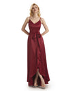 Elegant Spaghetti Straps A-line V-neck Asymmetrical Satin Bridesmaid Dresses UK Online Sale