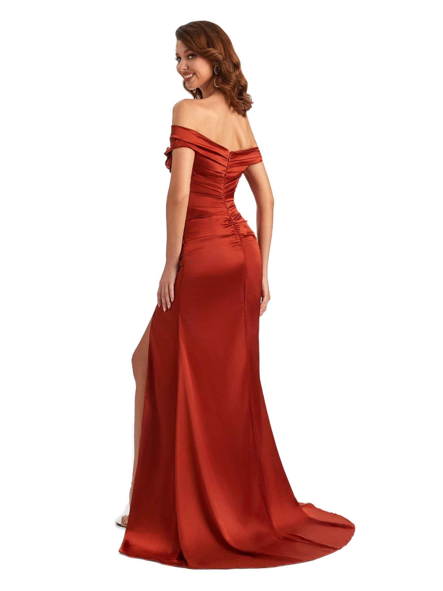 Sexy Mermaid Side Slit Off The Shoulder Silky Satin Chic Long Maid of Honour Dresses UK