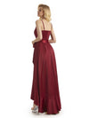 Elegant Spaghetti Straps A-line V-neck Asymmetrical Satin Bridesmaid Dresses UK Online Sale