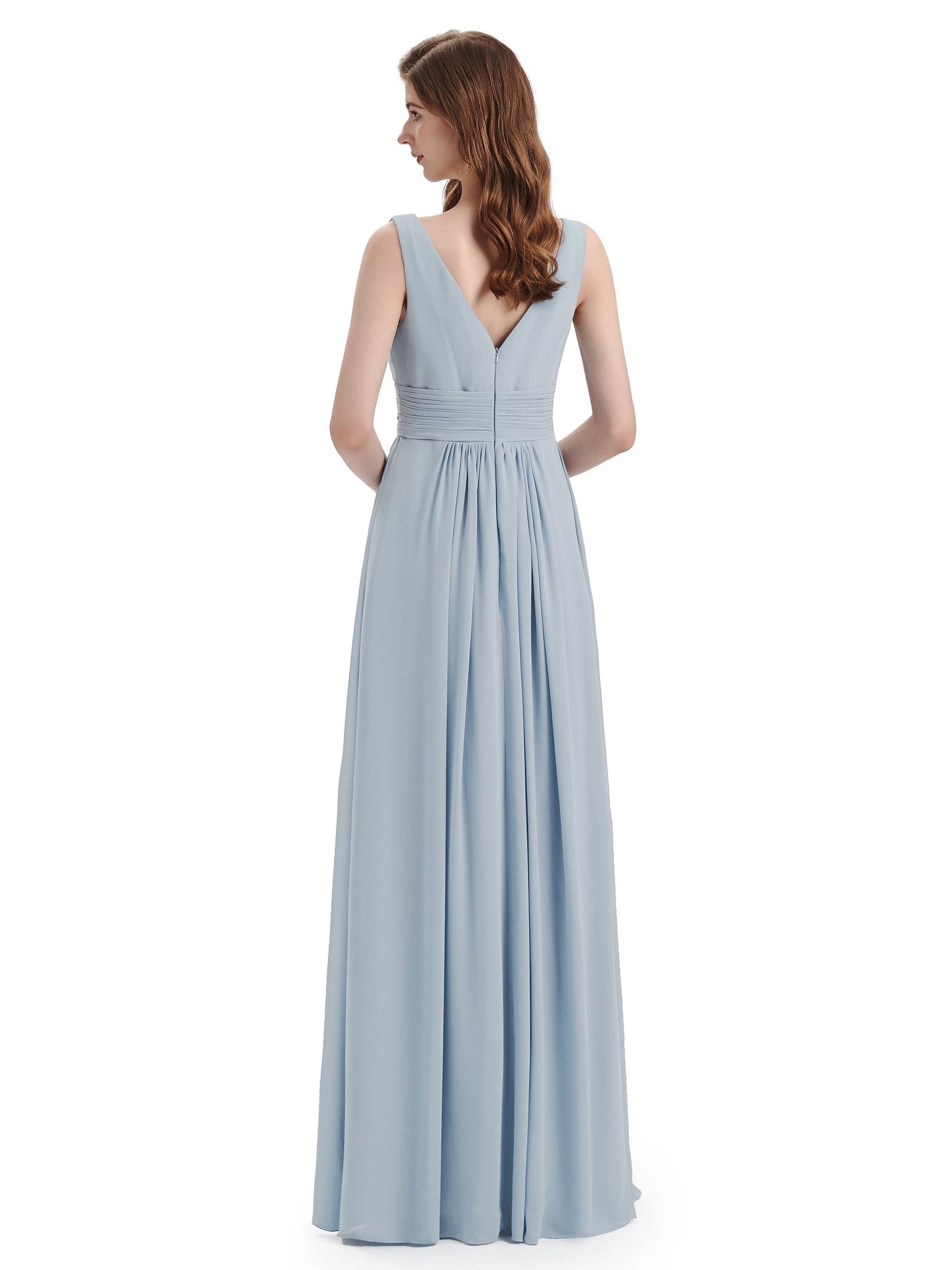 Sexy Side Slit V-Neck Sleeveless Long Chiffon Long Maid of Honor Dresses Uk