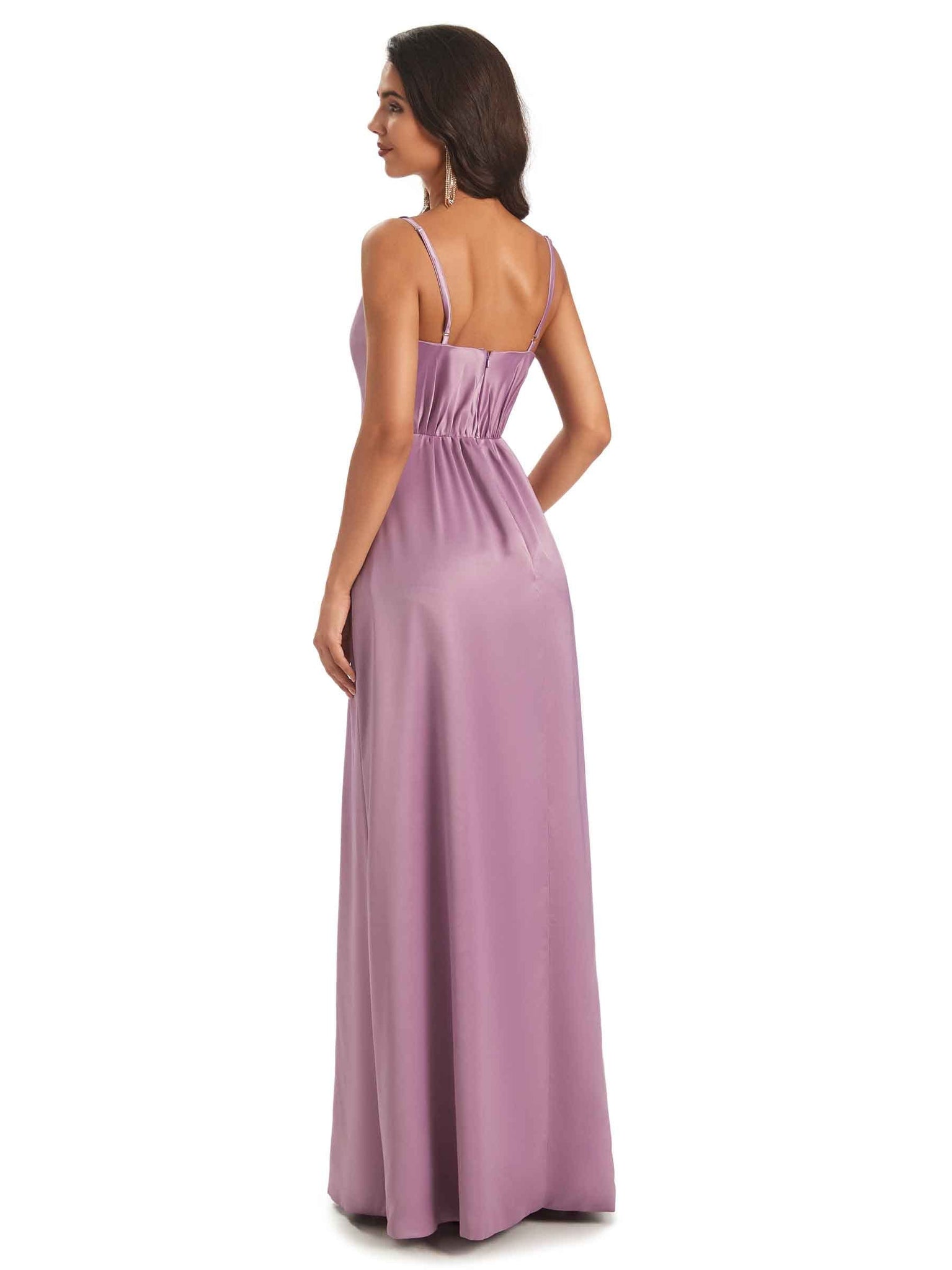 Sexy Soft Satin Side Slit Spaghetti straps Floor-Length Long Mermaid Prom Dresses