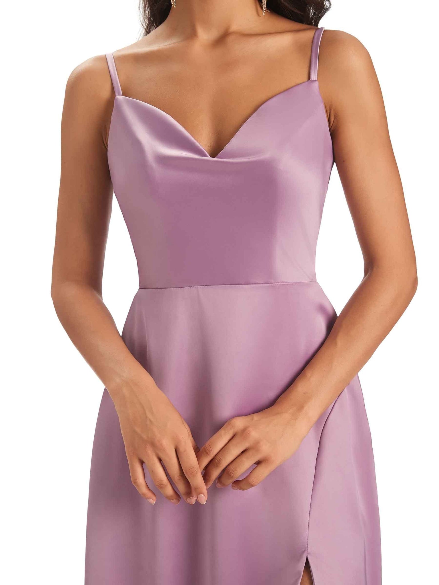 Sexy Soft Satin Side Slit Spaghetti straps Floor-Length Long Mermaid Prom Dresses