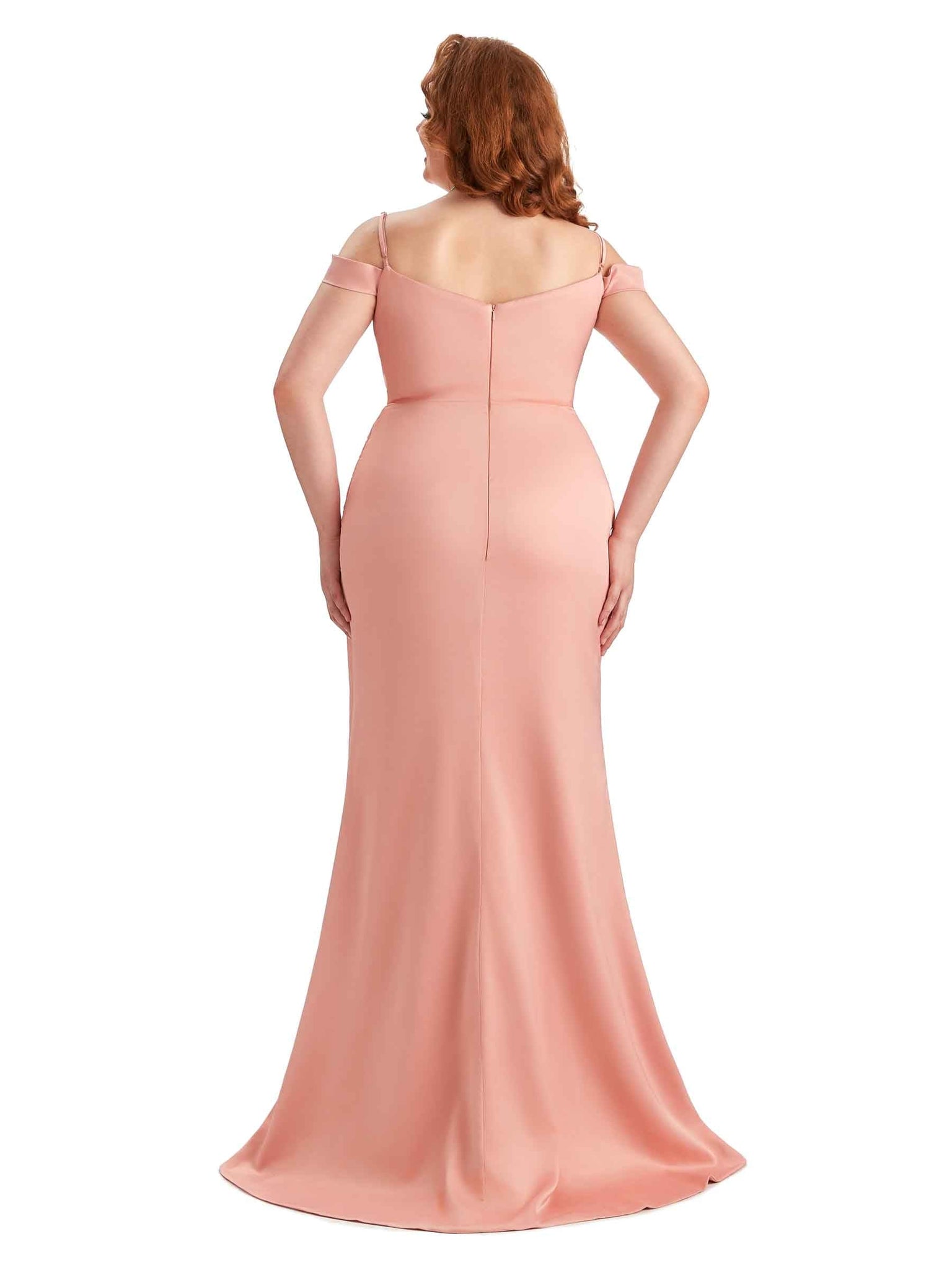 Sexy Side Slit Mermaid Cold Shoulder Soft Satin Long Plus Size Bridesmaid Dresses UK