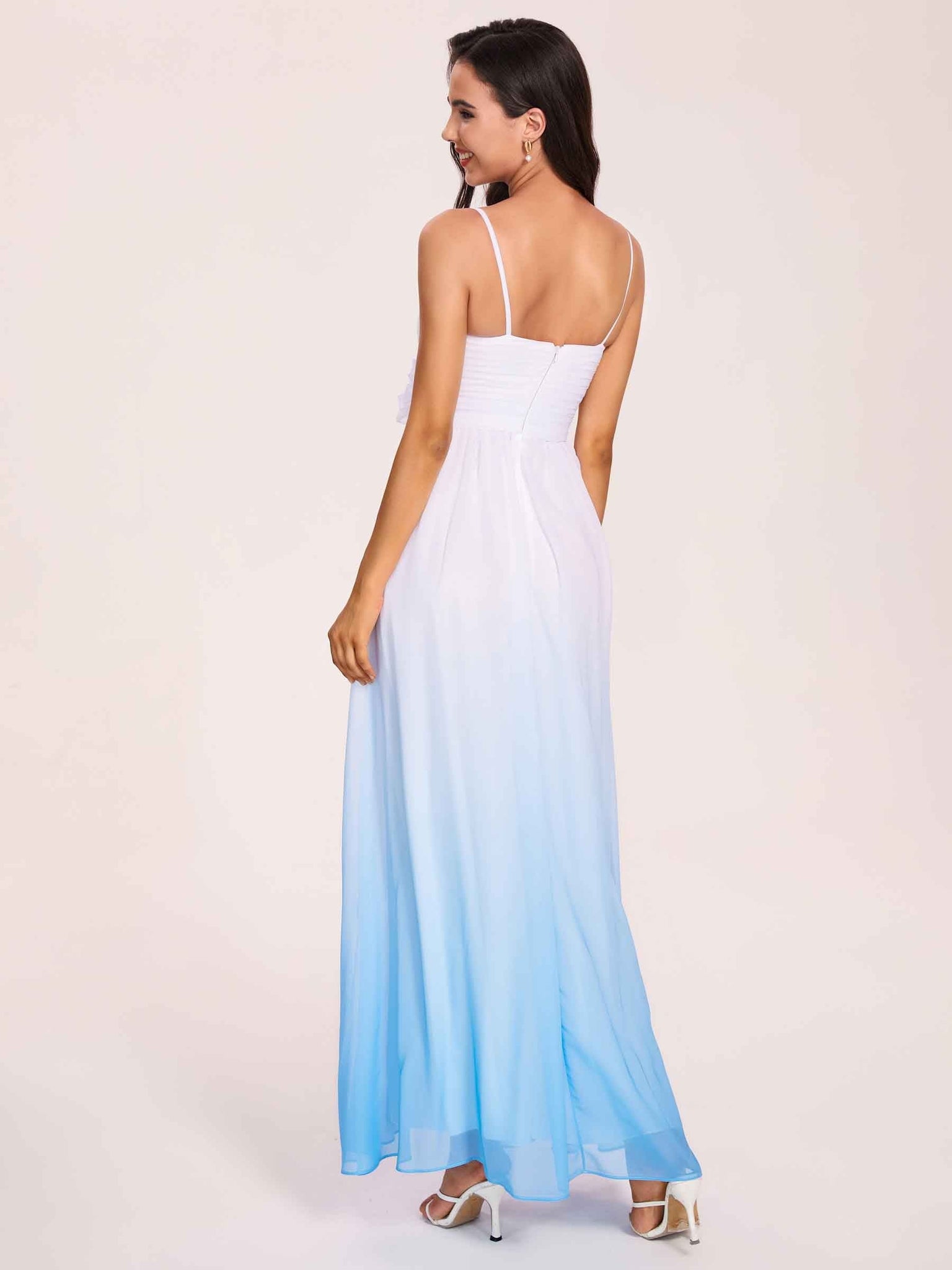 Spaghetti Straps Floral A-line Ombre Chiffon Long Bridesmaid Dresses Online