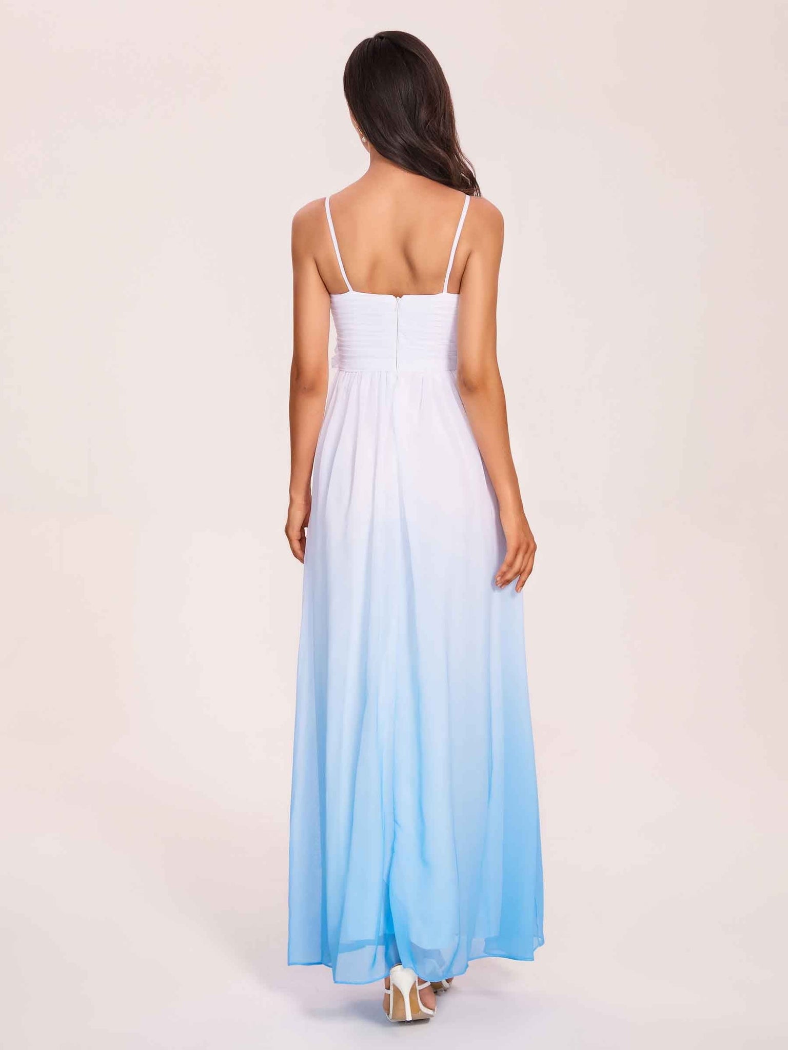 Spaghetti Straps Floral A-line Ombre Chiffon Long Bridesmaid Dresses Online
