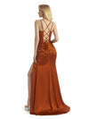 Elegant Spaghetti Straps Cowl Side Slit Soft Satin Long Mermaid Bridesmaid Dresses UK