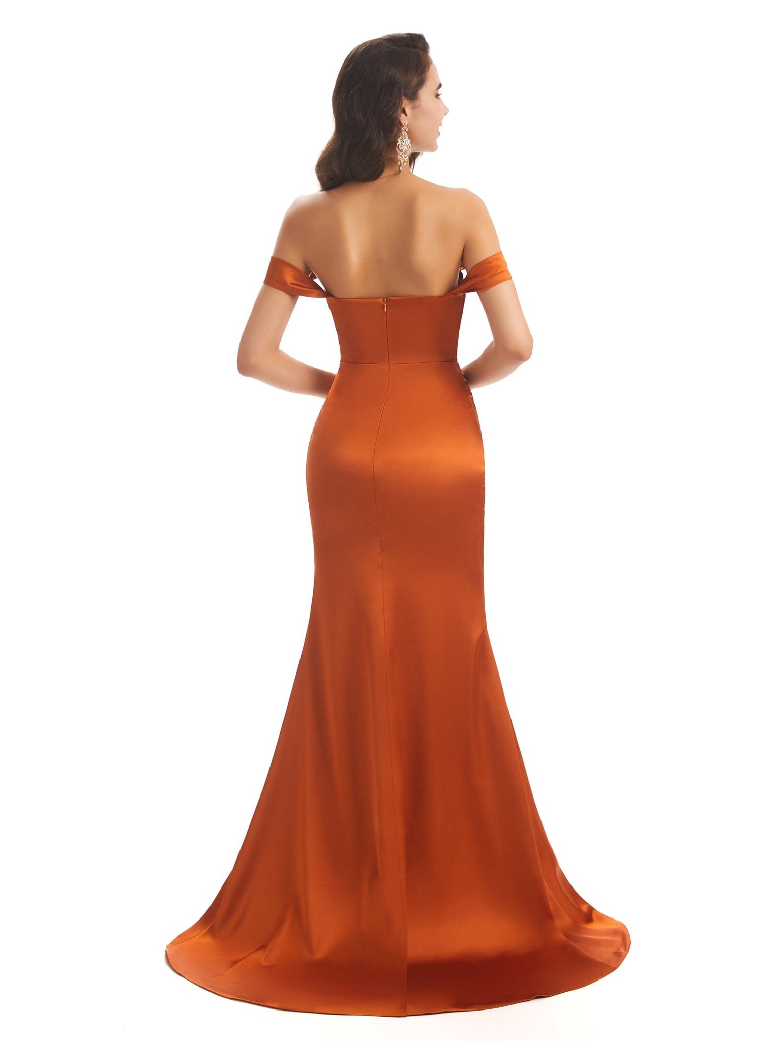 Sexy Soft Satin Off Shoulder Side Slit Floor-Length Mermaid Prom Dresses