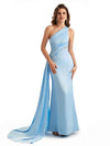 Sexy Mermaid Silky Satin One Shoulder Lace  Long Maid of Honour Dresses UK