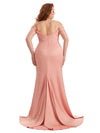 Elegant Off The Shoulder Side Slit Mermaid Soft Satin Long Plus Size Bridesmaid Gowns