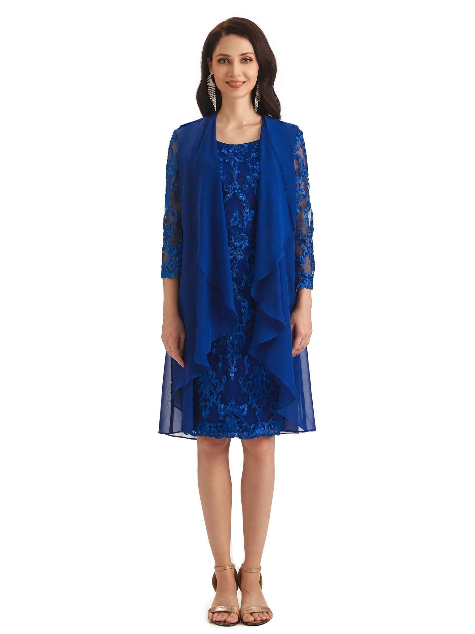 Elegant Lace Long Sleeves Midi Short Mother Of The Bride Dresses With Jacket
