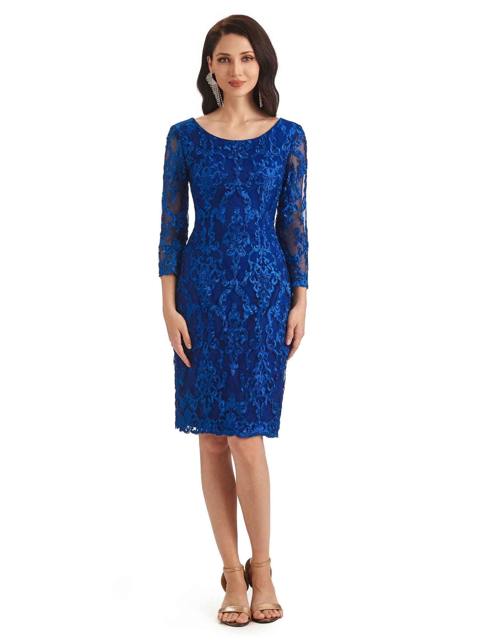 Elegant Lace Long Sleeves Midi Short Mother Of The Bride Dresses With Jacket