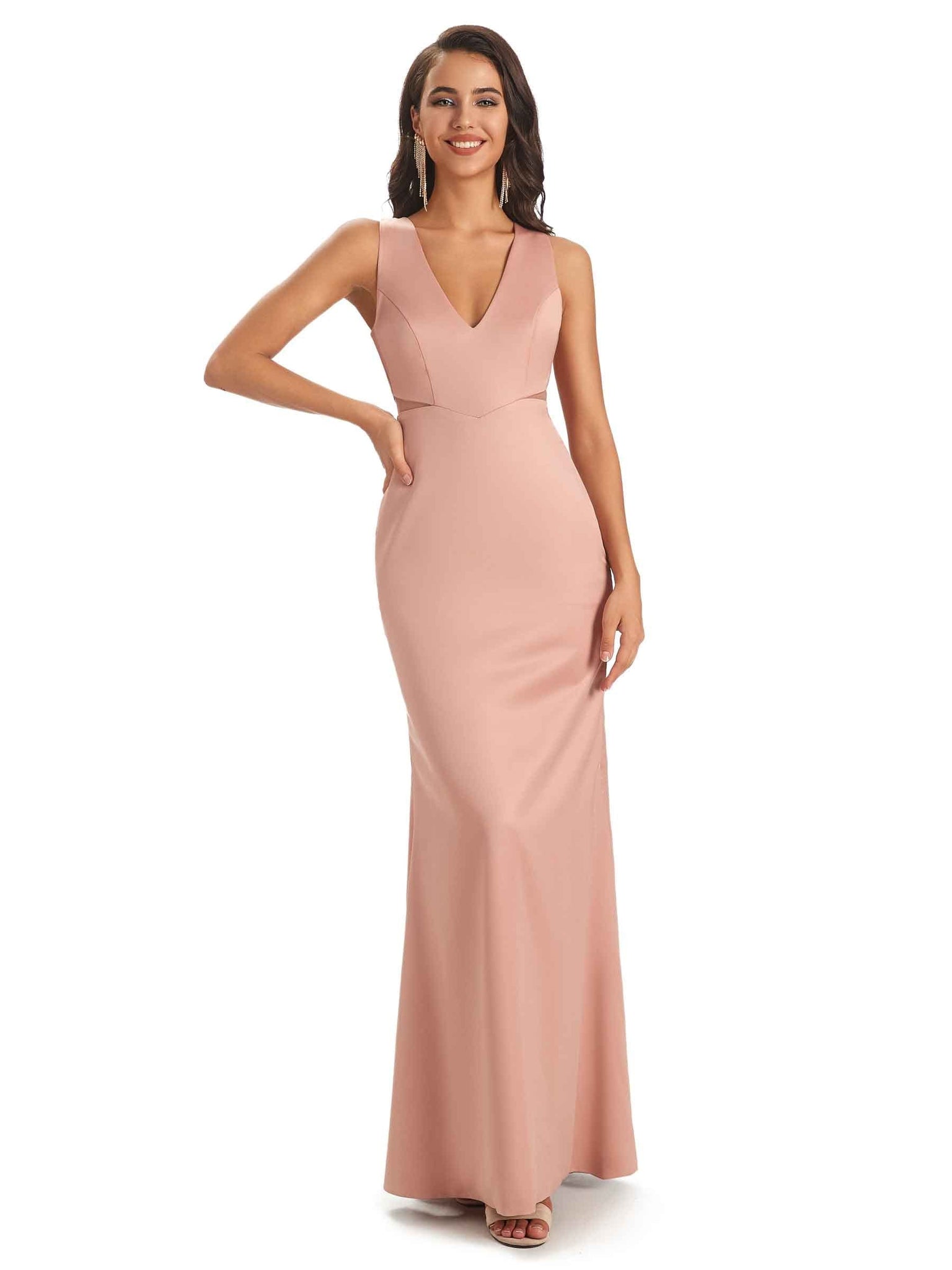 Sexy Soft Satin V-neck Floor-Length Long Mermaid Chic Modern Prom Dresses Online