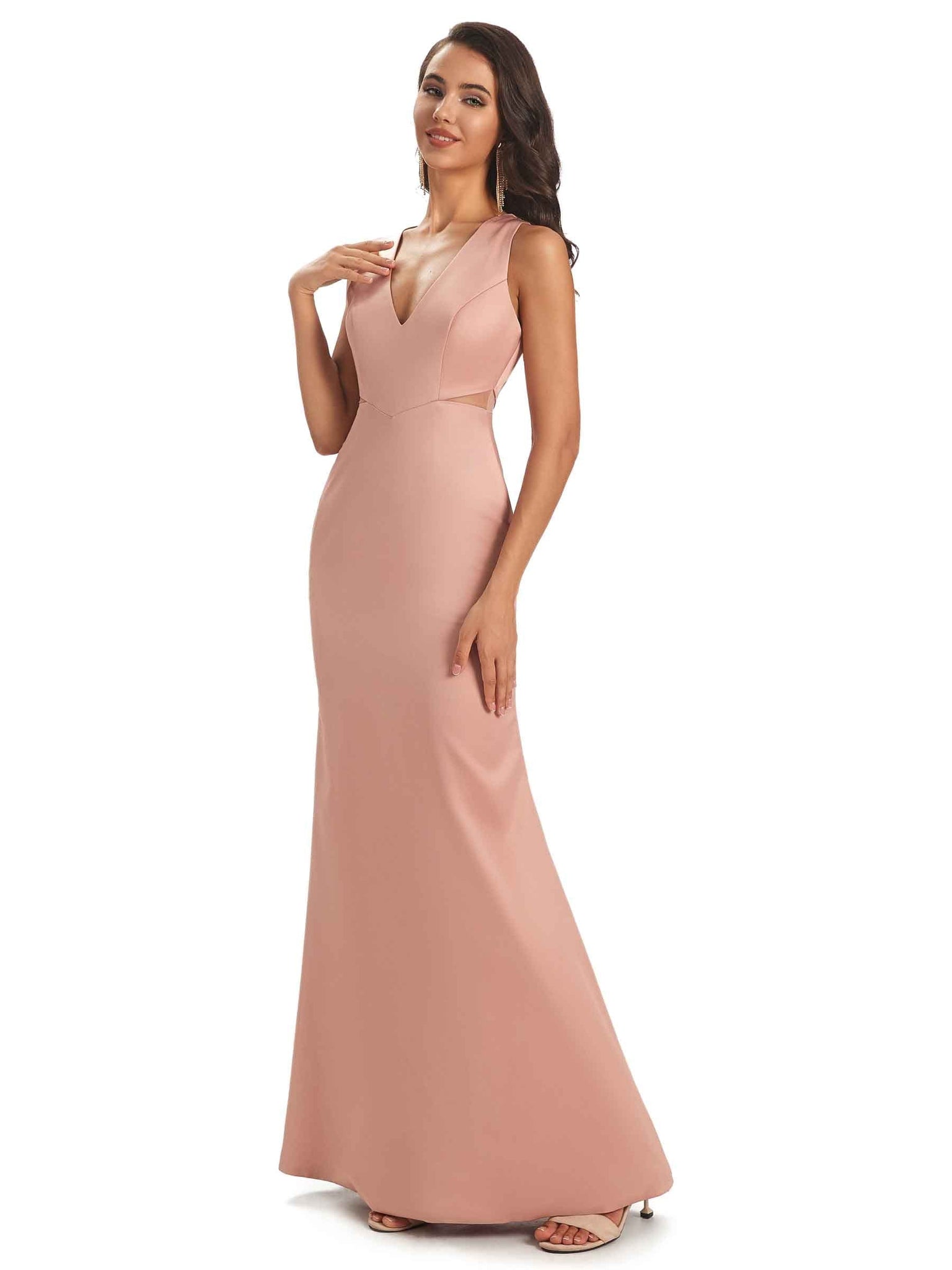 Sexy Soft Satin V-neck Floor-Length Long Mermaid Chic Modern Prom Dresses Online