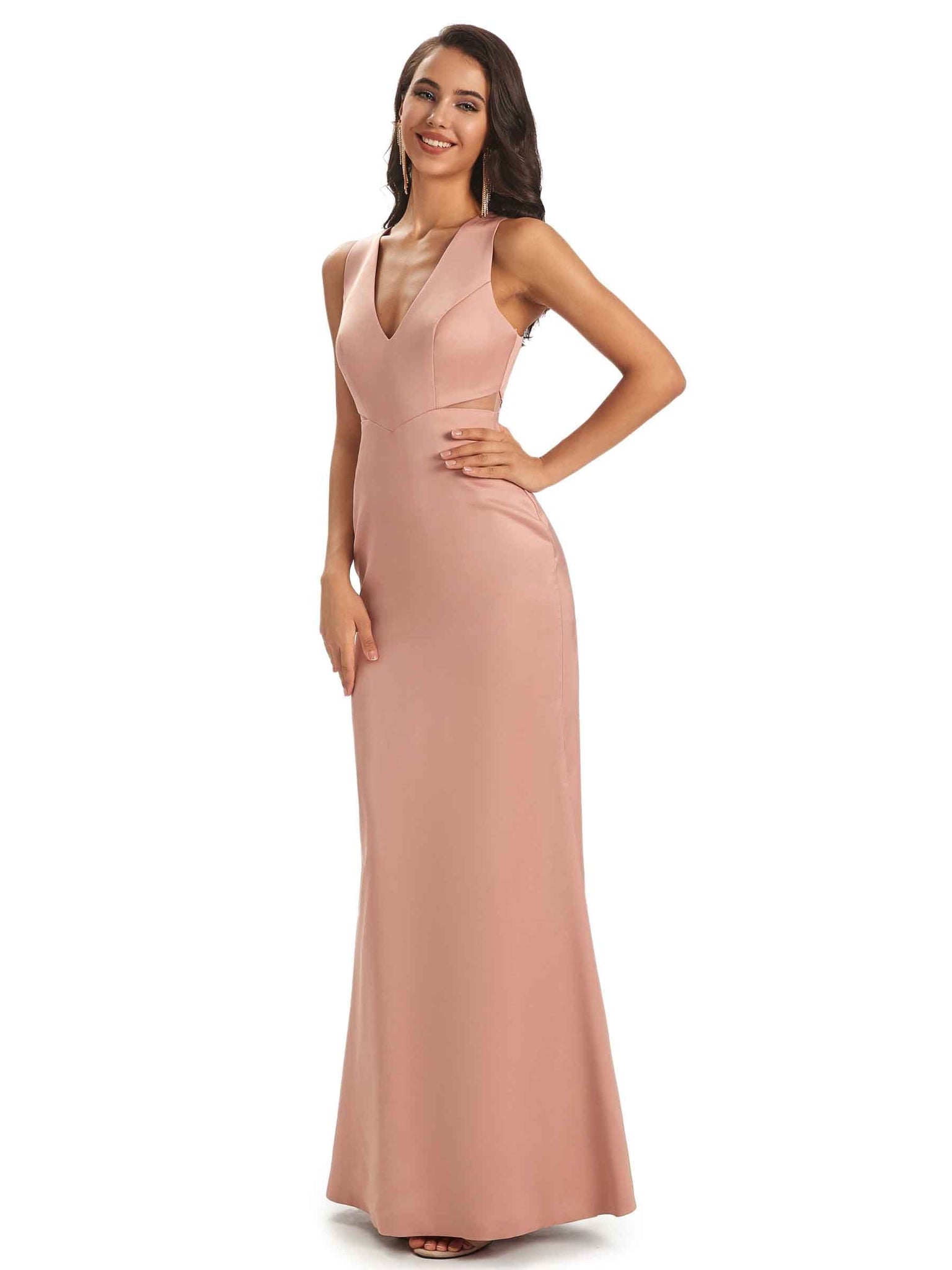 Sexy Soft Satin V-neck Floor-Length Long Mermaid Chic Modern Prom Dresses Online