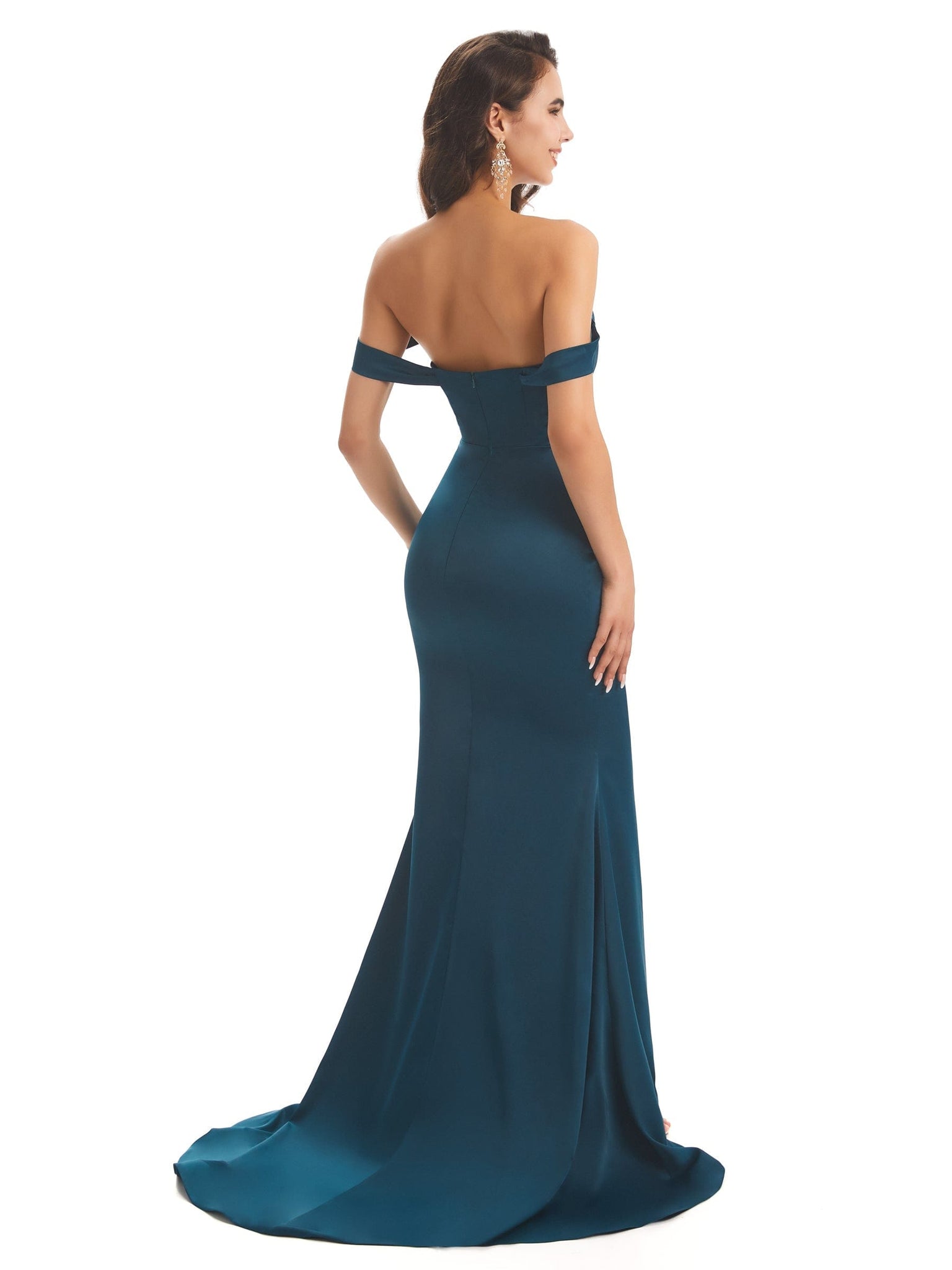 Sexy Soft Satin Off Shoulder Side Slit Floor-Length Mermaid Prom Dresses Gown