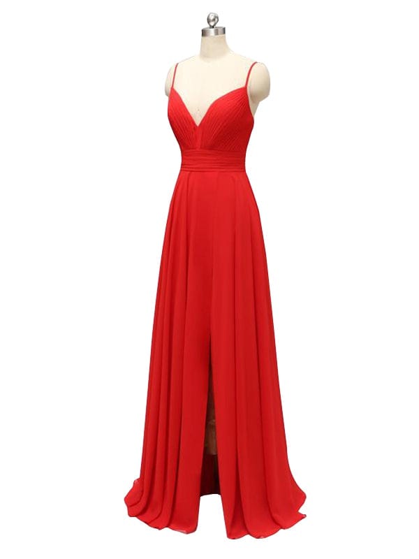 Elegant Chiffon Spaghetti Straps Side Slit Long Bridesmaid Dresses UK Online