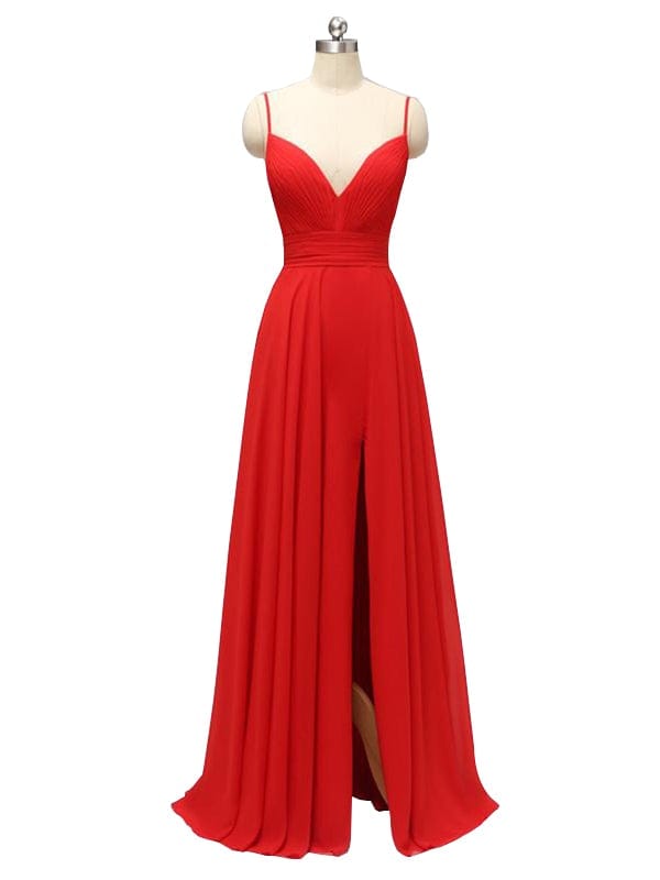 Elegant Chiffon Spaghetti Straps Side Slit Long Bridesmaid Dresses UK Online