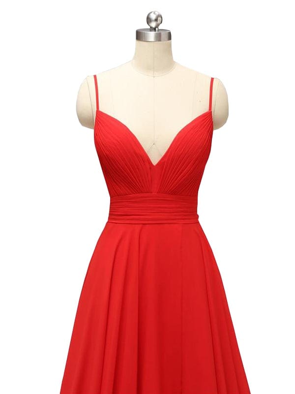 Elegant Chiffon Spaghetti Straps Side Slit Long Bridesmaid Dresses UK Online