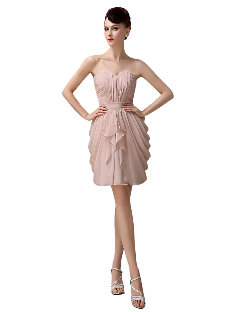 Elegant Cute Pleated Chiffon Knee-length Short Bridesmaid Dresses