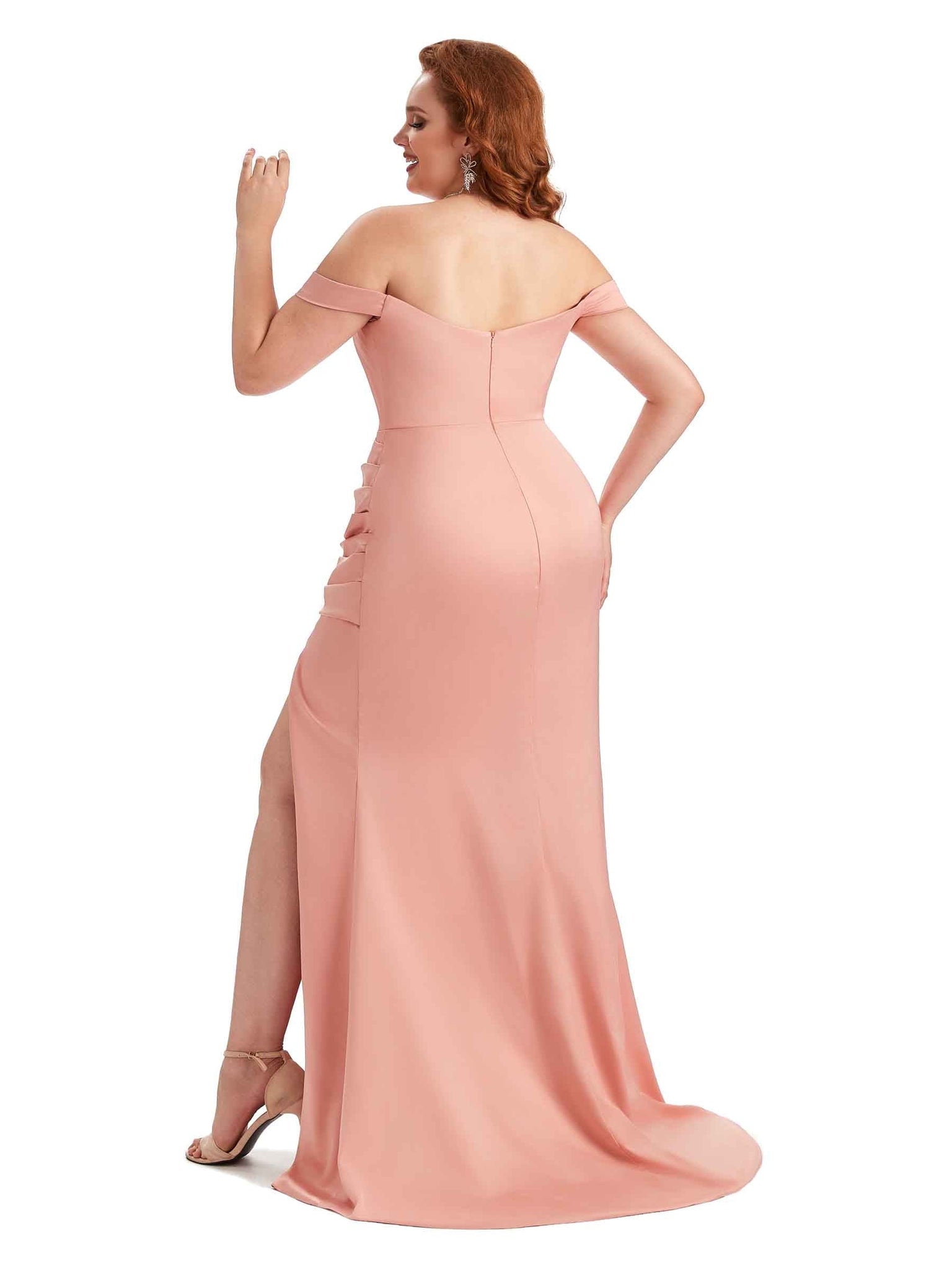 Sexy Mermaid Off The Shoulder Side Slit Soft Satin Long Plus Size Wedding Party Dresses UK