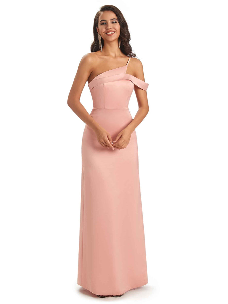 Sexy Soft Satin Side Slit One Shoulder Floor-Length Long Prom Dresses Online