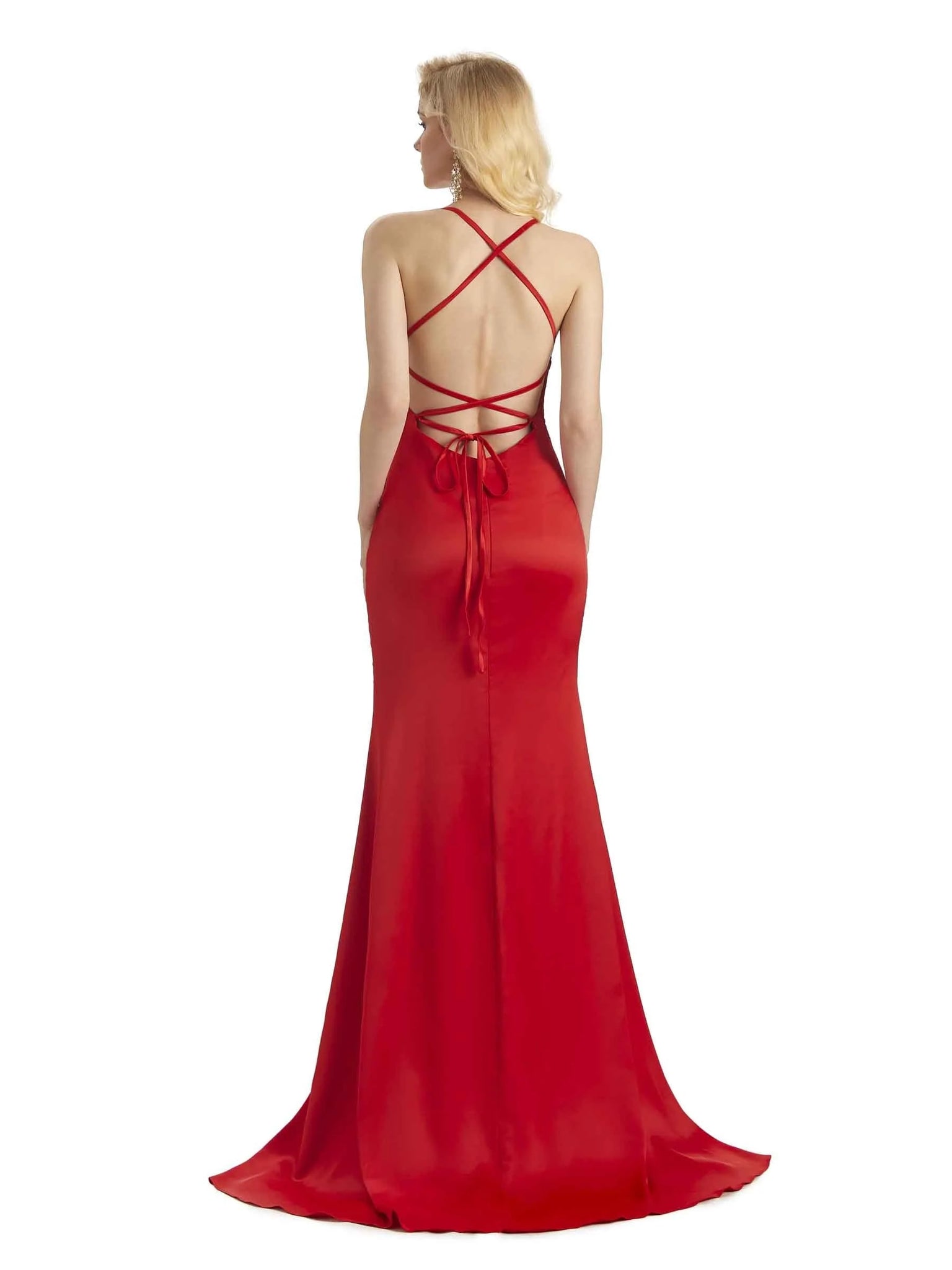 Sexy Criss Cross Mermaid Spaghetti Straps V-Neck Long Satin Prom Dresses Online